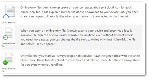 OneDrive Files On-Demand status icons