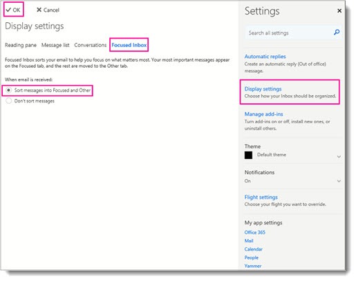 Focused inbox - webmail setting