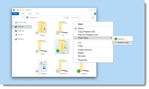 Dropbox Smart Sync - marking folders as local or online-only