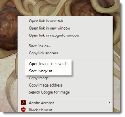 Google Images right-click menu