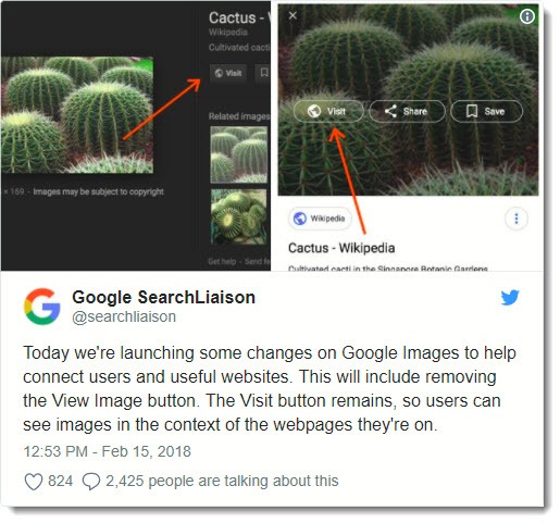 Google announces removal of View Image button