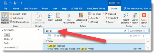 Outlook mailbox searches