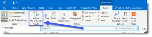 Outlook searches - include older results