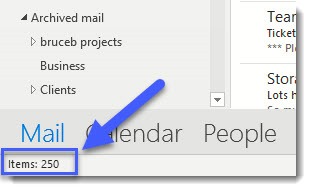 Outlook search limit 250 messages
