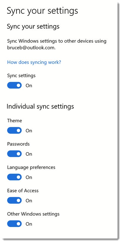 Windows 10 sync settings