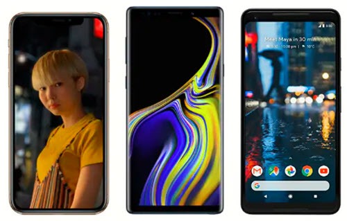 Apple iPhone X, Samsung Note 9, Google Pixel 3