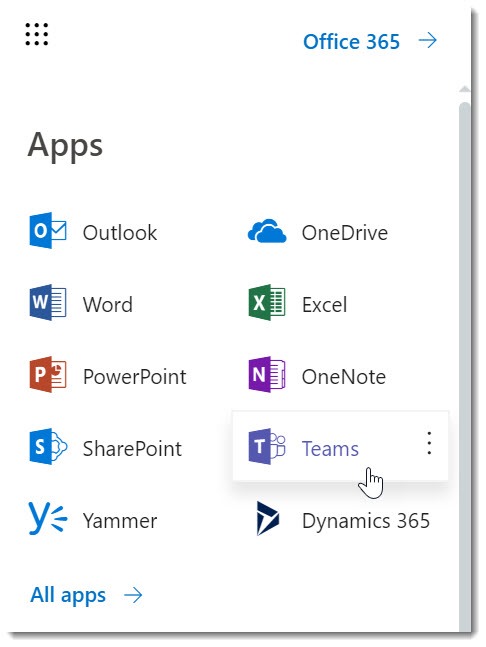 Teams - access from Office 365 webmail