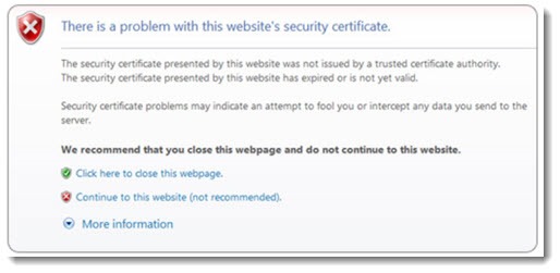 Chrome warning of invalid security certificate