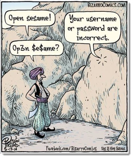 Bizarro cartoon - Alibaba forgets his password