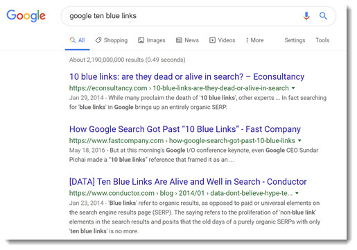 Google - all search results were ten blue links