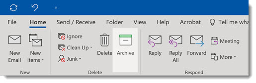 Outlook archive button