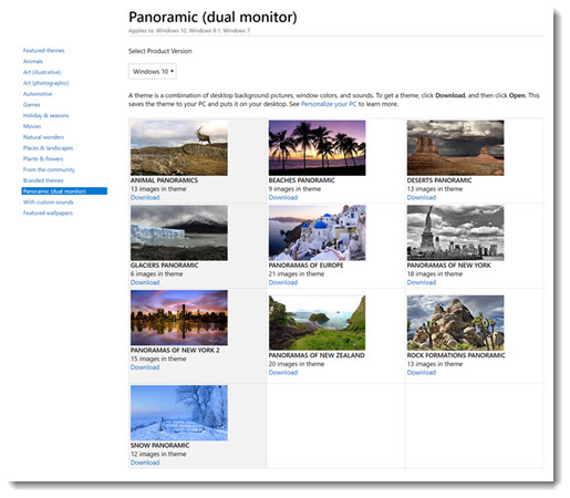 Panoramic Windows themes from Microsoft