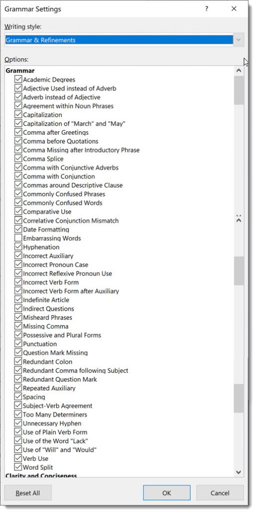 Microsoft Word - default grammar checking options