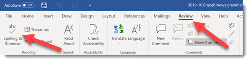 Grammar checking in Microsoft Word - button on ribbon