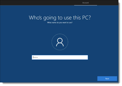 Windows 10 setup - finally the local account setup screen!