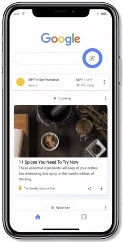 Google Lens - icon on right of search bar in iPhone Google app