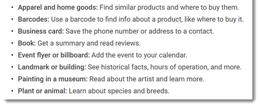 Google Lens - suggestions of things to try