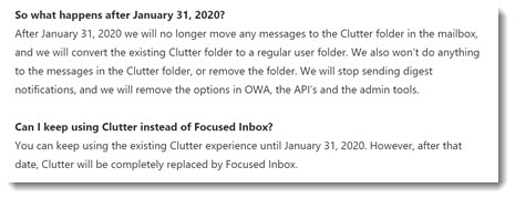 Outlook - announcement that Clutter will be turned off on January 31, 2020