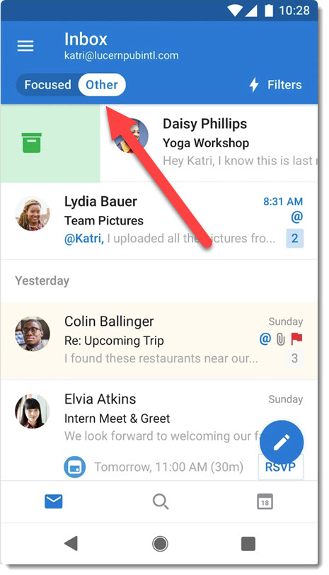 Outlook - phone app for iOS / Android supports Focused Inbox