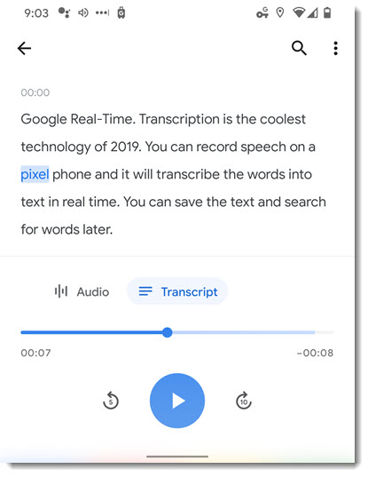 Google real-time transcription in Recorder app