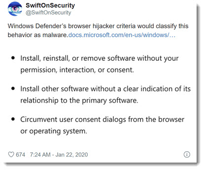 Microsoft Windows Defender would classify Microsoft's proposed Chrome extension as malware