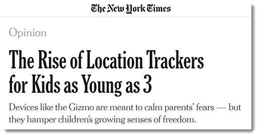 New York Times article on smartwatch location trackers for kids