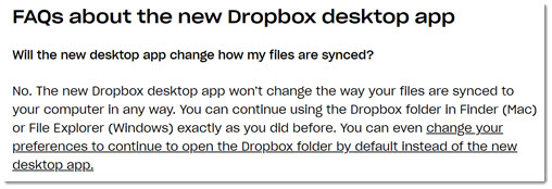 Dropbox desktop app does not change how files sync