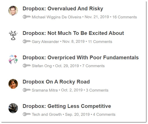 Dropbox - 2019 headlines from stock analysts