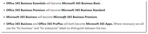 Microsoft 365 name changes