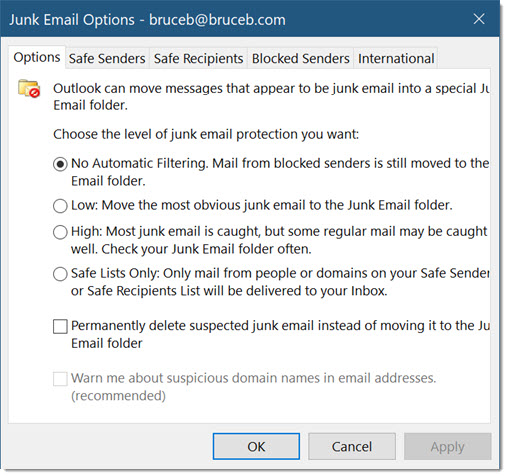 junk folder missing in outlook 2016