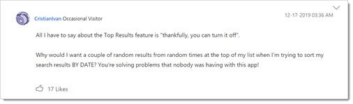 Outlook top results forum feedback