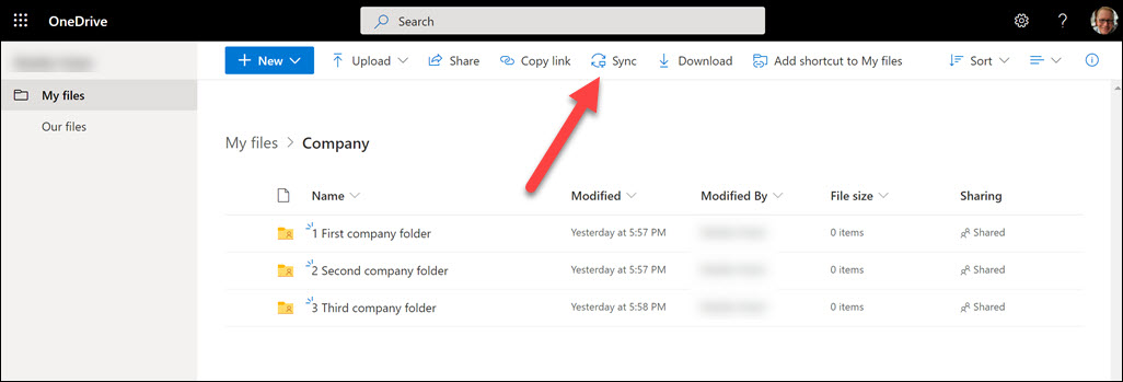 how to sync shared onedrive folder