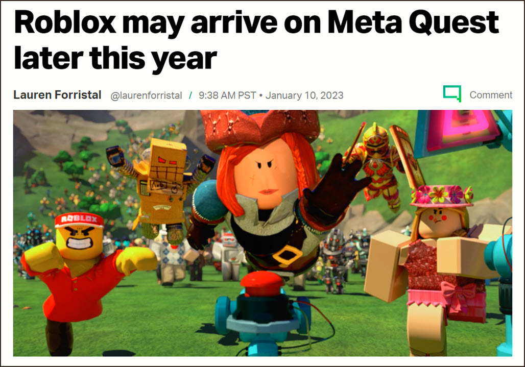 Roblox Meta Quest VR Headsets Launch Debut Mark Zuckerberg